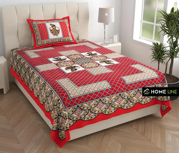 Red_Soft_Cotton_Printed_Bedsheet_With_Pillow_Covers_For_Single_Size_Bed_(90_X_63_X_15_Inch)