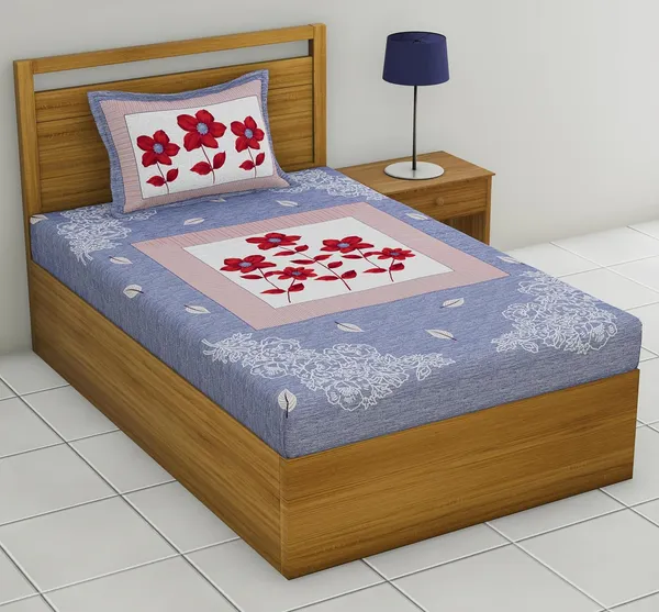 Light_Purple_Soft_Cotton_Printed_Bedsheet_With_Pillow_Covers_For_Single_Size_Bed_(90_X_63_X_15_Inch)
