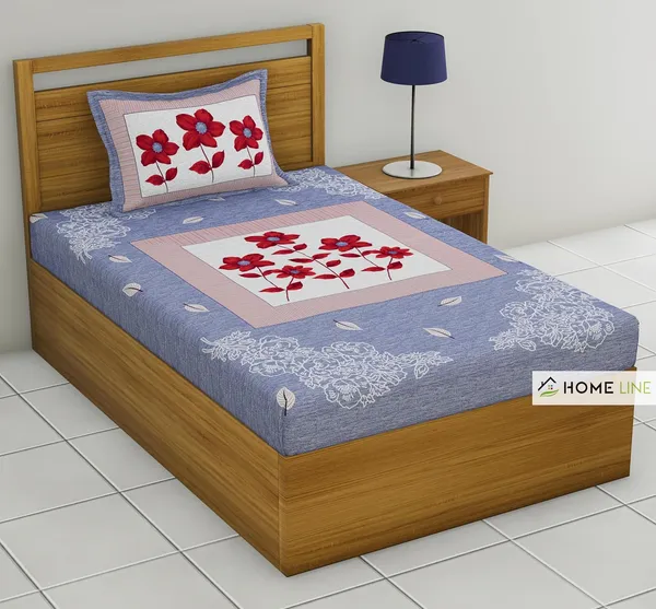 Light_Purple_Soft_Cotton_Printed_Bedsheet_With_Pillow_Covers_For_Single_Size_Bed_(90_X_63_X_15_Inch)