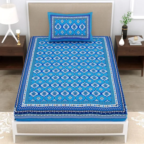 Blue_Soft_Cotton_Printed_Bedsheet_With_Pillow_Covers_For_Single_Size_Bed_(90_X_63_X_15_Inch)