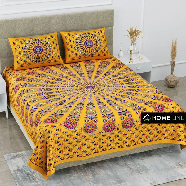 Yellow_Soft_Cotton_Printed_Bedsheet_With_Pillow_Covers_For_Double_Size_Bed_(100_X_90_X_17_Inch)