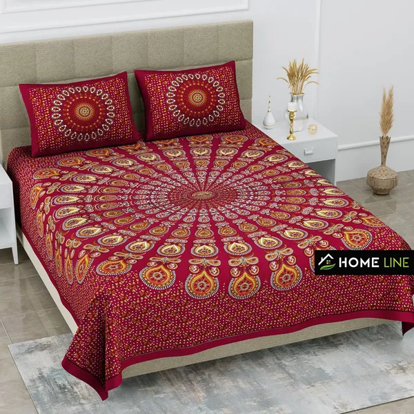 Dark_Red_Soft_Cotton_Printed_Bedsheet_With_Pillow_Covers_For_Double_Size_Bed_(100_X_90_X_17_Inch)