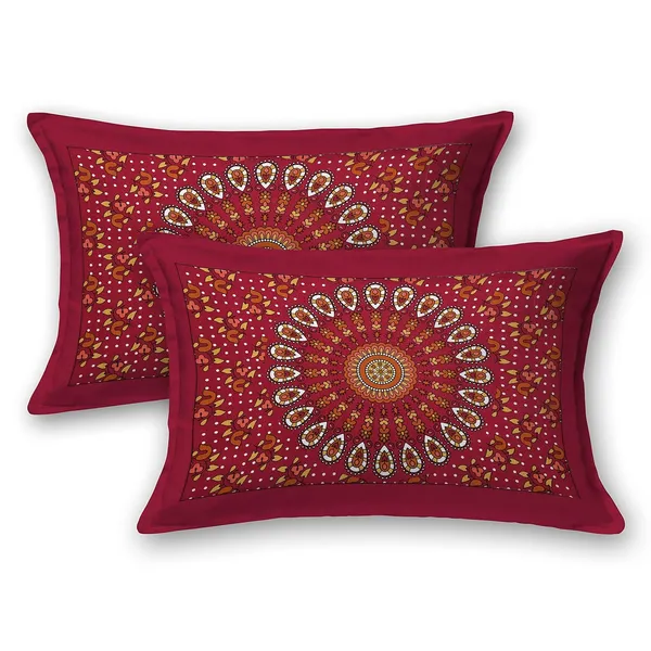 Dark_Red_Soft_Cotton_Printed_Bedsheet_With_Pillow_Covers_For_Double_Size_Bed_(100_X_90_X_17_Inch)