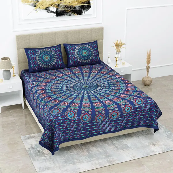Violet_Blue_Soft_Cotton_Printed_Bedsheet_With_Pillow_Covers_For_Double_Size_Bed_(100_X_90_X_17_Inch)