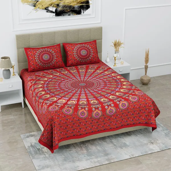 Rust_Red_Soft_Cotton_Printed_Bedsheet_With_Pillow_Covers_For_Double_Size_Bed_(100_X_90_X_17_Inch)