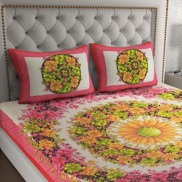Pink_Soft_Cotton_Printed_Bedsheet_With_Pillow_Covers_For_Double_Size_Bed_(100_X_90_X_17_Inch)
