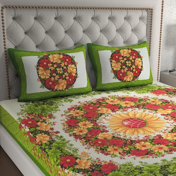 Green_Soft_Cotton_Printed_Bedsheet_With_Pillow_Covers_For_Double_Size_Bed_(100_X_90_X_17_Inch)