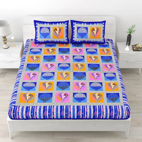 Multicolor_Soft_Cotton_Printed_Bedsheet_With_Pillow_Covers_For_Double_Size_Bed_(100_X_90_X_17_Inch)
