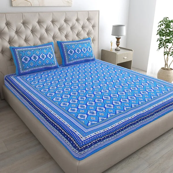Blue_Soft_Cotton_Printed_Bedsheet_With_Pillow_Covers_For_Double_Size_Bed_(100_X_90_X_17_Inch)