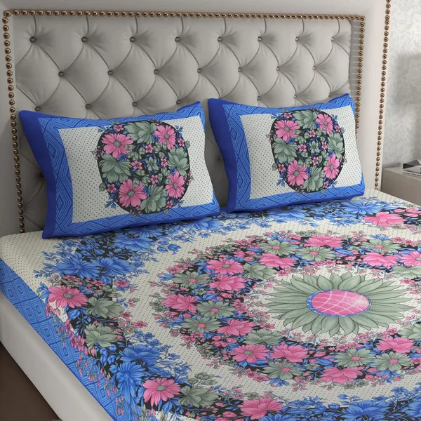 Blue_Soft_Cotton_Printed_Bedsheet_With_Pillow_Covers_For_Double_Size_Bed_(100_X_90_X_17_Inch)