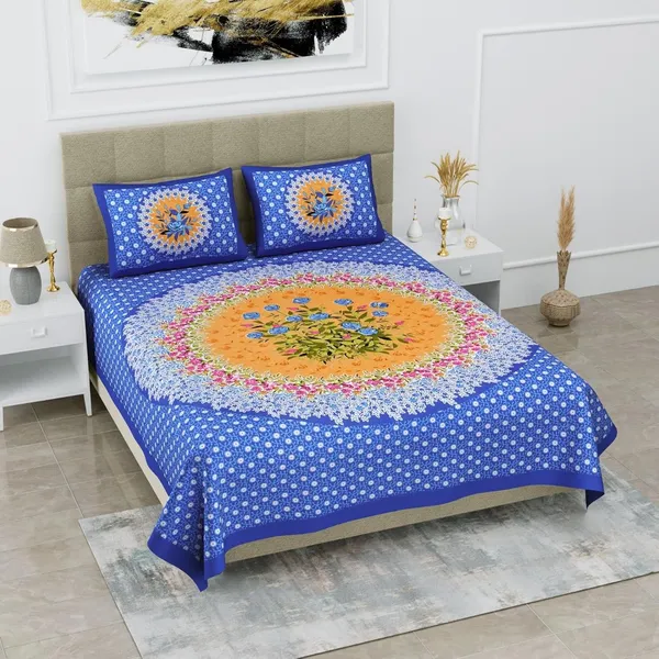Blue_Soft_Cotton_Printed_Bedsheet_With_Pillow_Covers_For_Double_Size_Bed_(100_X_90_X_17_Inch)