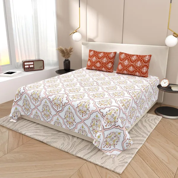 Designer_Mahroon_Pattern_Double_Bed_Sheet_with_Matching_Covers