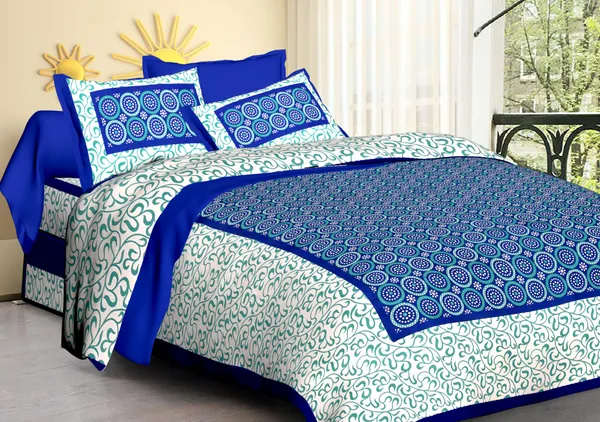 Elegant_Blue_&_Teal_Geometric_Double_Bedsheet_with_Pillow_Covers