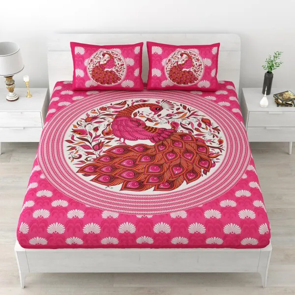 Royal_Pink_Peacock_Print_Cotton_Bedsheet_Set_with_Matching_Pillow_Covers
