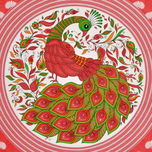 Ethnic_Peacock_Motif_Red_Bedsheet_Set_with_Coordinated_Pillow_Covers