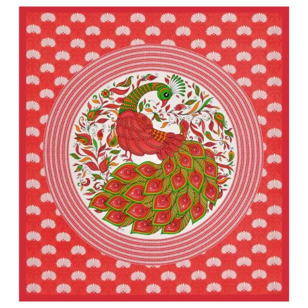 Ethnic_Peacock_Motif_Red_Bedsheet_Set_with_Coordinated_Pillow_Covers