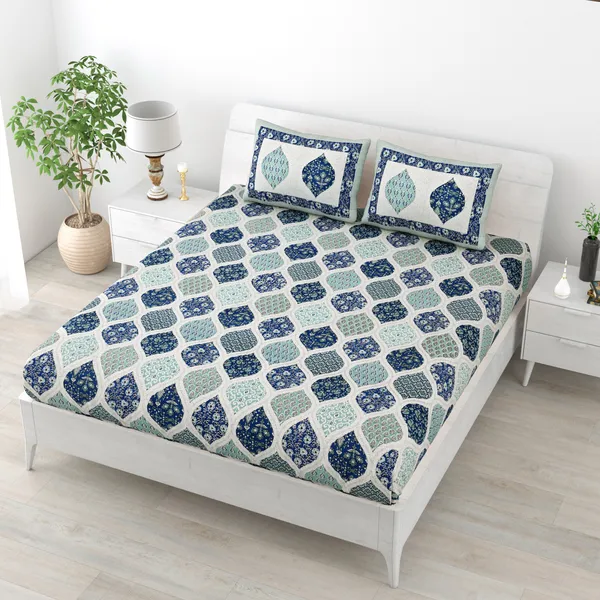 JAMG_Soft_Cotton_Bedsheet_with_Pillow_Covers_for_Double_Size_Bed_|_Printed_Comfortable_Bedding_Set_|_Smooth_Breathable_Fabric_|_Elegant_Home_Furnishing__AZRAK_PAN_PATTA_Multi-Color_45
