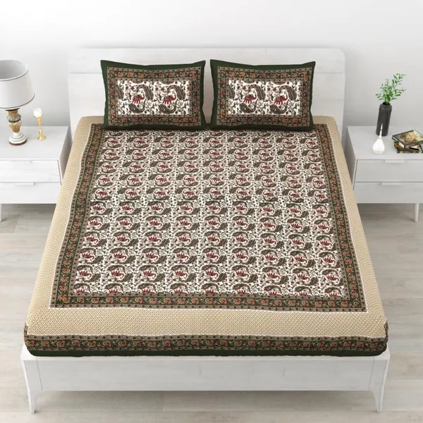 Handcrafted_Style_Blue_Floral_Bedsheet_Set_with_Coordinated_Pillow_Covers