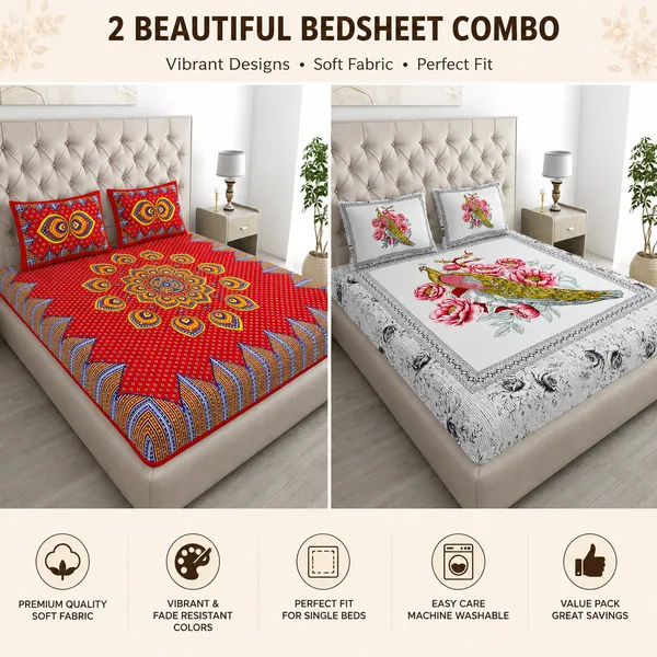 Buy_2_Premium_Cotton_Double_Bed_Bedsheet_Sets_with_Pillow_Covers_–_Soft,_Skin-Friendly_&_Color_Fast_Fabric_|_Combo_Offer_₹1049_Only