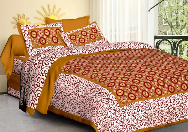 Mustard_&_Maroon_Printed_Cotton_Double_Bedsheet_Set_with_2_Pillow_Cover