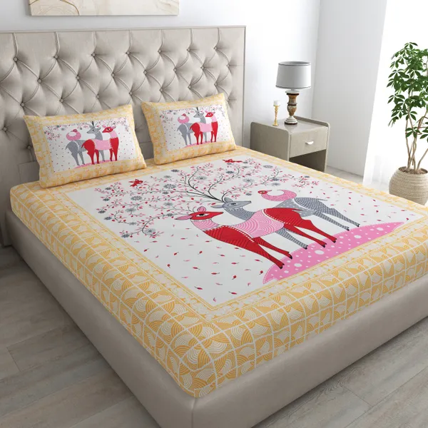 Vibrant_Deer_Print_Bedsheet_Set_with_Matching_Pillow_Covers