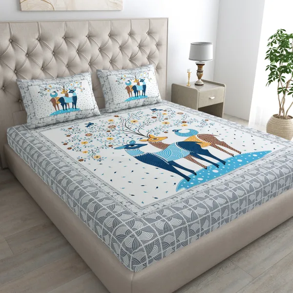 Vibrant_Deer_Print_Bedsheet_Set_with_Matching_Pillow_Covers