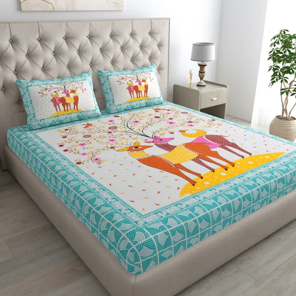 Vibrant_Deer_Print_Bedsheet_Set_with_Matching_Pillow_Covers