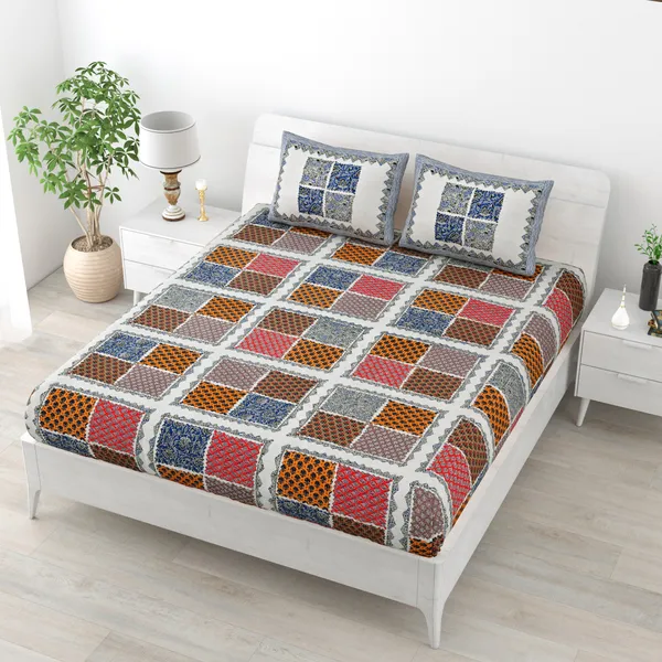 JAMG_Soft_Cotton_Bedsheet_with_Pillow_Covers_for_Double_Size_Bed_|_Printed_Comfortable_Bedding_Set_|_Smooth_Breathable_Fabric_|_Elegant_Home_Furnishing__AZRAK_CHOKDA_Multi-Color_45
