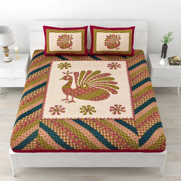 JAMG_Soft_Cotton_Bedsheet_with_Pillow_Covers_for_Double_Size_Bed_|_Printed_Comfortable_Bedding_Set_|_Smooth_Breathable_Fabric_|_Elegant_Home_Furnishing__BADMERI_MOR_Multi-Color_45