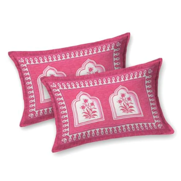 Elegant_Pink_Ethnic_Floral_Print_Cotton_Bedsheet_Set_with_Pillow_Covers