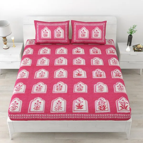 Elegant_Pink_Ethnic_Floral_Print_Cotton_Bedsheet_Set_with_Pillow_Covers