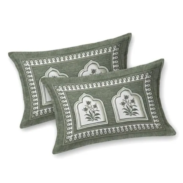 green_Ethnic_Print_Cotton_Bedsheet_with_2_Pillow_Covers