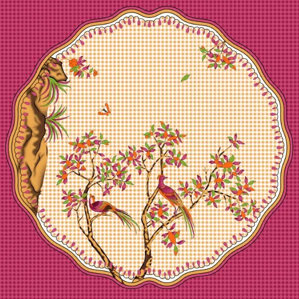 Handcrafted_Floral_Medallion_Cotton_Bedsheet_Set_in_Mustard_mahroon