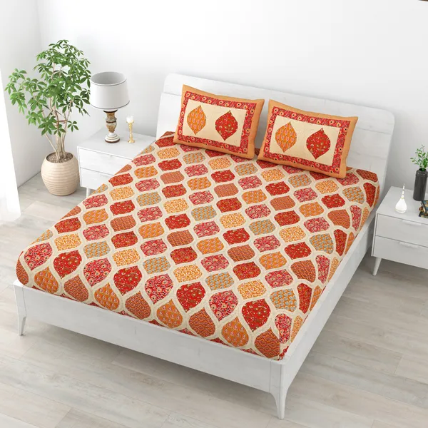JAMG_Soft_Cotton_Bedsheet_with_Pillow_Covers_for_Double_Size_Bed_|_Printed_Comfortable_Bedding_Set_|_Smooth_Breathable_Fabric_|_Elegant_Home_Furnishing__AZRAK_PAN_PATTA_Multi-Color_45