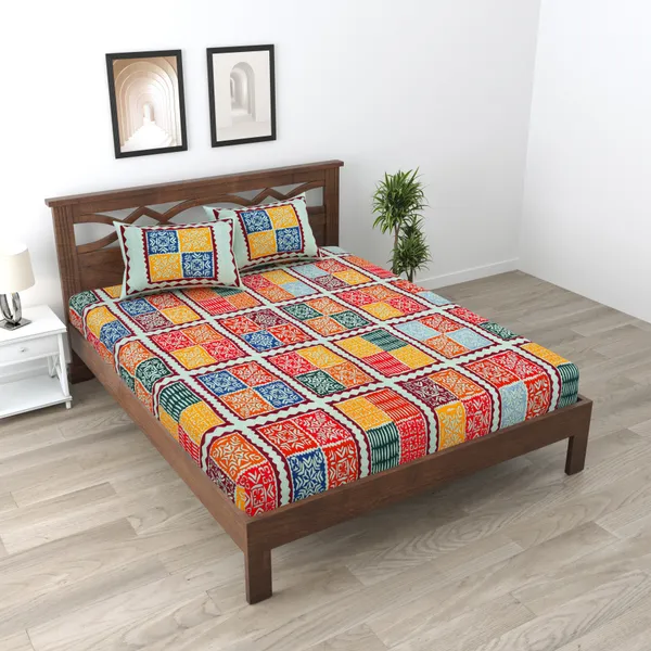 JAMG_Soft_Cotton_Bedsheet_with_Pillow_Covers_for_Double_Size_Bed_|_Printed_Comfortable_Bedding_Set_|_Smooth_Breathable_Fabric_|_Elegant_Home_Furnishing__BADMERI_CHOKDA_Multi-Color_45