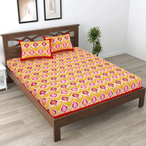 JAMG_Soft_Cotton_Bedsheet_with_Pillow_Covers_for_Double_Size_Bed_|_Printed_Comfortable_Bedding_Set_|_Smooth_Breathable_Fabric_|_Elegant_Home_Furnishing__APPLE_PAN_PATTA_Multi-Color_45