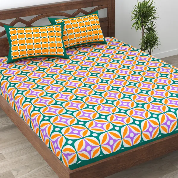 JAMG_Soft_Cotton_Bedsheet_with_Pillow_Covers_for_Double_Size_Bed_|_Printed_Comfortable_Bedding_Set_|_Smooth_Breathable_Fabric_|_Elegant_Home_Furnishing__APPLE_CHAKRI_Multi-Color_45