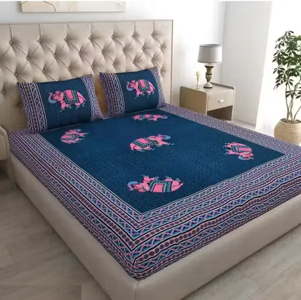 Dark_Blue_Soft_Cotton_Printed_Bedsheet_With_Pillow_Covers_For_Double_Size_Bed_(100_X_90_X_17_Inch)