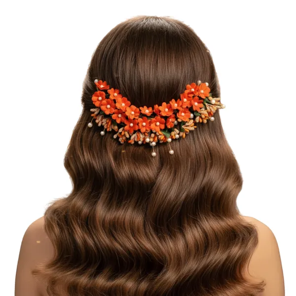 Orange_Plastic_Premium_&_Elegant_Gulabi_Floral_Bridal_Hair_Clip_For_Women_&_Girls