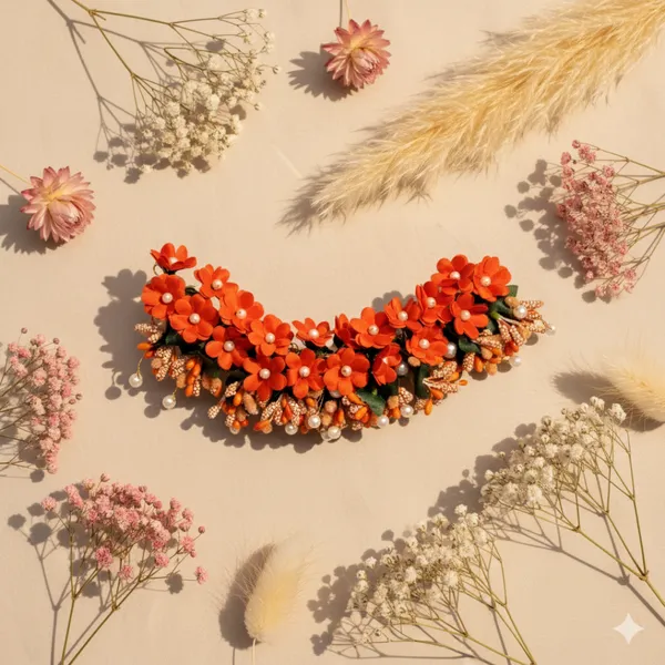 Orange_Plastic_Premium_&_Elegant_Gulabi_Floral_Bridal_Hair_Clip_For_Women_&_Girls