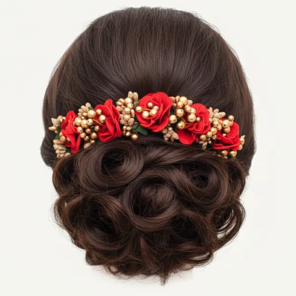 Rose_Plastic_Premium_&_Elegant_Red_Floral_With_Golden_Pearls_Hair_Accessory_For_Women_&_Girls