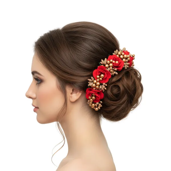 Rose_Plastic_Premium_&_Elegant_Red_Floral_With_Golden_Pearls_Hair_Accessory_For_Women_&_Girls