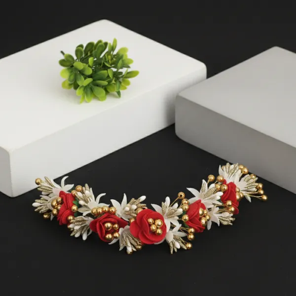 White_&_Orange_Plastic_Premium_&_Elegant_Red_Bridal_Bun_Gajra_Hair_Accessory_For_Women_&_Girls
