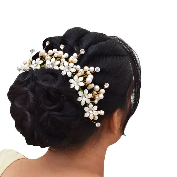 White_Plastic_Premium_&_Elegant_Pearl_Artificial_Flowers_Bridal_Hair_Accessory_For_Women_&_Girls