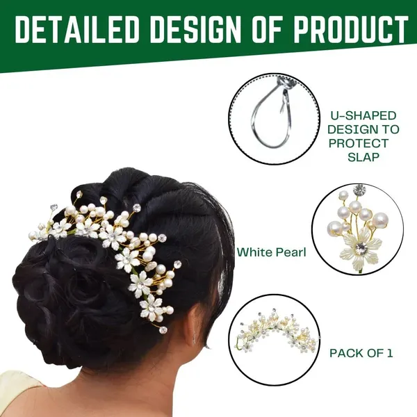 White_Plastic_Premium_&_Elegant_Pearl_Artificial_Flowers_Bridal_Hair_Accessory_For_Women_&_Girls