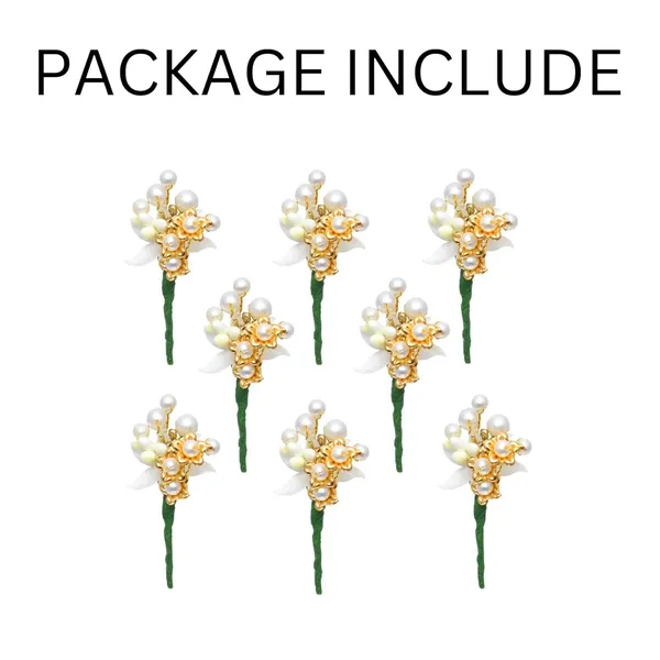 White_&_Golden_Plastic_Premium_&_Elegant_Pearl_&_Gold_Floral_Hair_Pins_Set_For_Women_&_Girls_(Pack_Of_8)