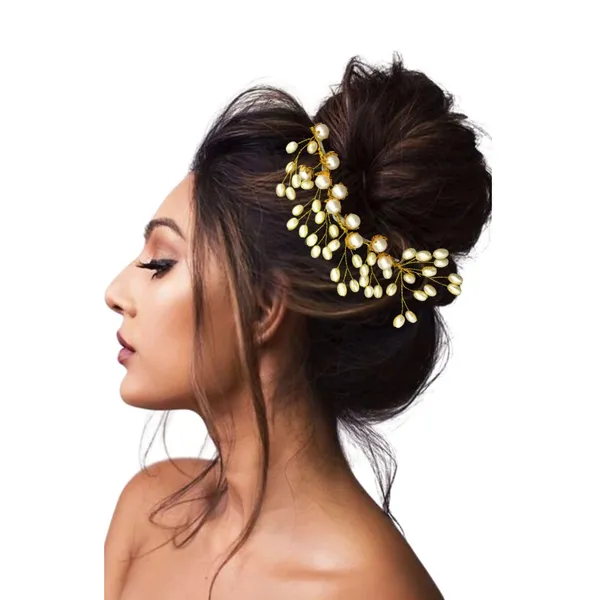 White_Plastic_Premium_&_Elegant_Gold_Pearl_Embellished_Hair_Clip_For_Women_&_Girls