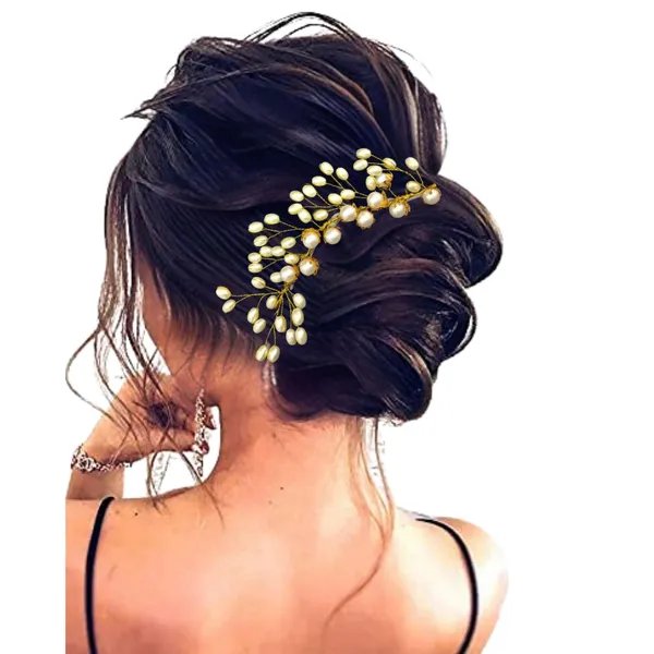 White_Plastic_Premium_&_Elegant_Gold_Pearl_Embellished_Hair_Clip_For_Women_&_Girls