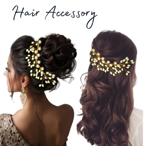 White_Plastic_Premium_&_Elegant_Gold_Pearl_Embellished_Hair_Clip_For_Women_&_Girls