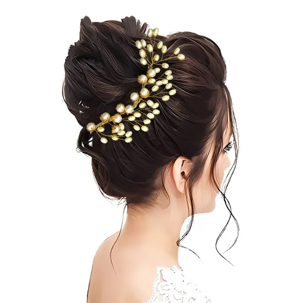 White_Plastic_Premium_&_Elegant_Gold_Pearl_Embellished_Hair_Clip_For_Women_&_Girls